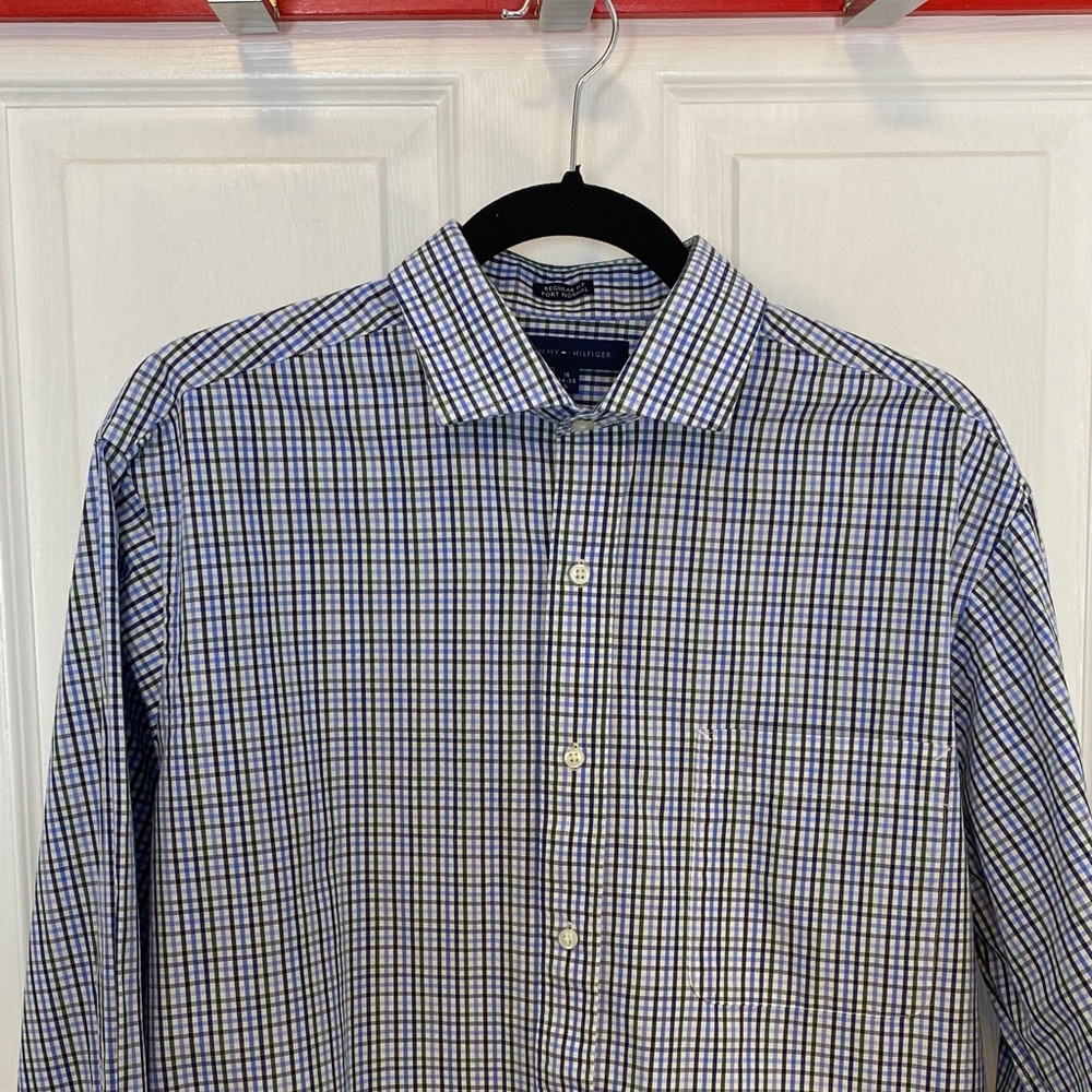 Tommy Hilfiger Blue Gingham Cotton‎ Dress Shirt Office US L - Picture 9 of 16